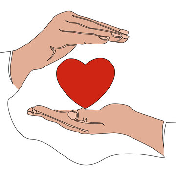 Flat continuous line Hands hold or give heart