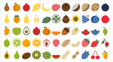 Fruits, berries and nuts set. Organic food full of vitamins. Fresh healthy