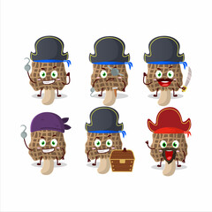 Cartoon character of morel with various pirates emoticons