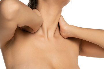 Fototapeta premium woman massaging her sore neck
