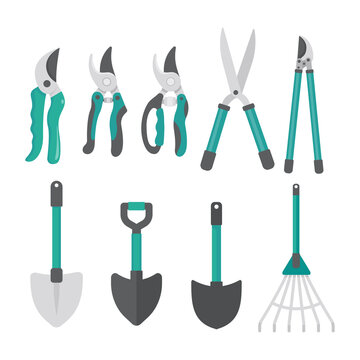 Vector gardening tool set. simple flat graphic design isolated on a white background