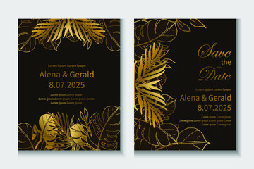 Beautiful wedding gold card line art bouquet
