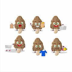 A Rich morel mascot design style going shopping