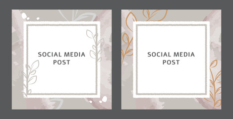 Social Media Post Textured Frame And Gray Water Color Background