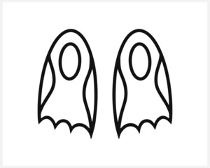 Doodle flippers icon isolated on white. Hand drawn art line. Sketch vector stock illustration. EPS 10
