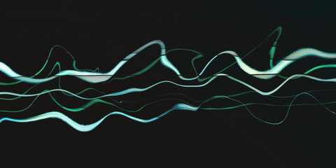 黒背景に蛍光の波のモダンな抽象背景バナー、音楽・テクノロジー・エネルギーのコンセプト、ダイナミック