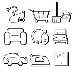 househole chores vector icon set,vector of cleaning such as clean window,go shopping,hoover,mopping