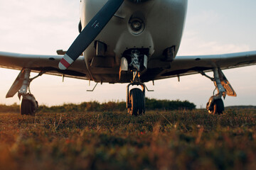 RUSSIA, MOSCOW - AUGUST 1, 2020: Small private single engine propeller airplane at regional airport.