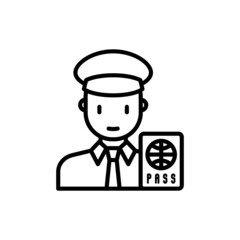 Customs thin line icon, officer checking passport. Modern vector illustration.