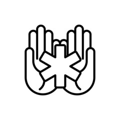 Healthcare, medical support thin line icon. Star of life in hands. Vector illustration.