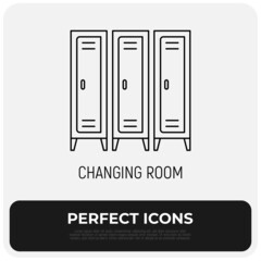 Changing room with lockers thin line icon. Modern vector illustration.