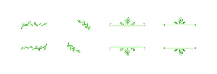 Vector Set of Doodle Hand Drawn Blank Natural Frames, Outline Green Handdrawn Vignettes.