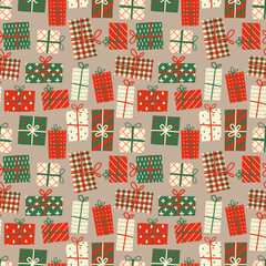 Seamless pattern with christmas gift boxes. Can be used for wallpaper, pattern fills, textile, web page background, surface textures.