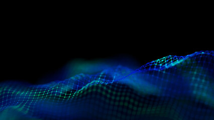 Modern blue technology wave. Led soft focus background. Neon light big data.