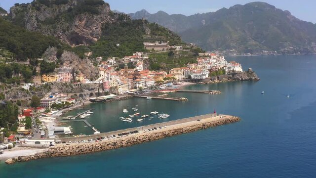 Aerial view of the Amalfi coast. Sea, coast and villages on the sea 
