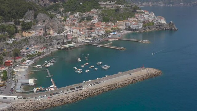 Aerial view of the Amalfi coast. Sea, coast and villages on the sea 