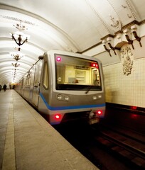 Train Moving at Subway Station
