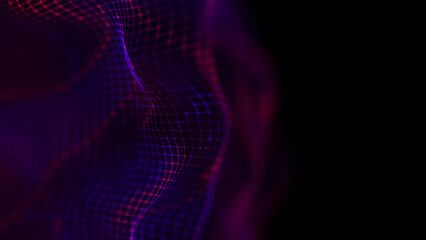 Purple technology music wave background. Neon red light.