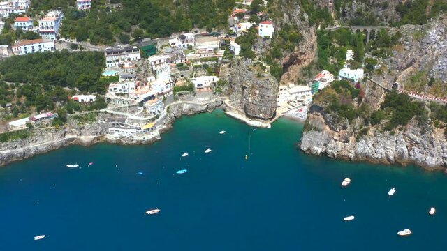 Aerial view of the Amalfi coast. Sea, coast and villages on the sea 