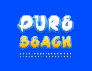 Vector eco concept Pure Beach. Artistic style Font. Set of creative Alphabet Letters and Numbers