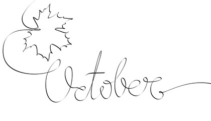 Autumn minimalistic drawing. The word October is drawn with a single line.