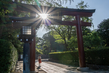 光芒が差す鳥居