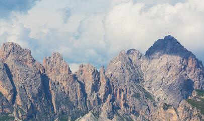 Dramatic sunset clouds in the Dolomite Mountains in summer