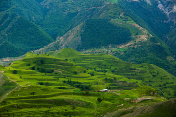 Fototapeta na wymiar Man-made terraces of the village Chokh. Republic of Dagestan, Russia.