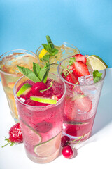 Set of various cold summer cocktails