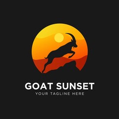 Goat sunset logo design vector illustration