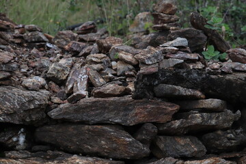 Fototapeta na wymiar Broken stones Aggrangement in the forest