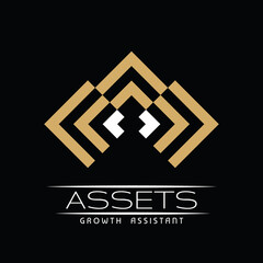 Logo for investment company. Flat logo of geometric arrows pointing in 3 different directions arranged into the letter A, with ‘Assets’ logo text below and ‘Growth Assistant’ as tagline lower. EPS8.