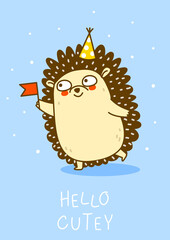 Cute hedgehog cartoon character for Your happy Birthday design