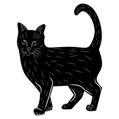 Cat black, cartoon isolated on white background, vector illustration for design and decor, Halloween