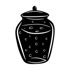 Magic potion black, cartoon isolated on white background, vector illustration for design and decor, Halloween, sticker, template