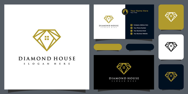 diamond and house logo vector design and business card