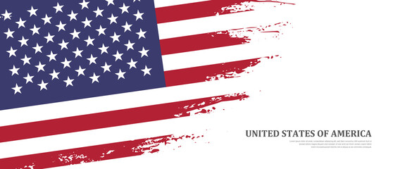 National flag of United States of America with textured brush flag. Artistic hand drawn brush flag banner background