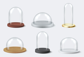 Collection realistic glass domes vector illustration. Set of vintage transparent storage container © Vikivector