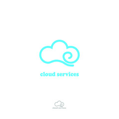 Cloud computing logo. Communication or network icon. Linear style. Monochrome option.