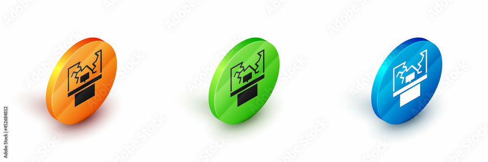 Poster isometric broken window icon isolated on white background. damaged window. beaten windowpane concept