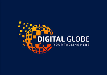 Digital tech, globe data technology logo design inspiration template