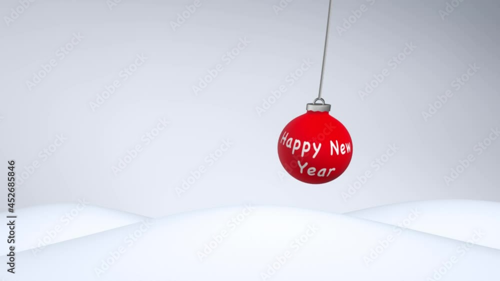 Aufkleber red christmas baubles swing on a string with happy new year message animation background. seamless l