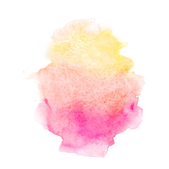 Abstract watercolor background, bright colorful blot, texture effect with yellow, orange and pink colors.