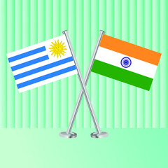 Uruguay and Indian flags. Vector illustration.