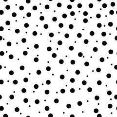 Black seamless dots pattern. Vector ranfom dots ornament.