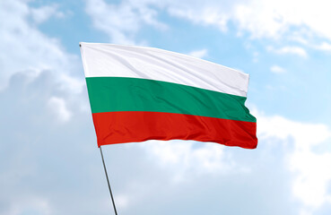 Flag of Bulgaria, realistic 3d rendering in front of blue sky