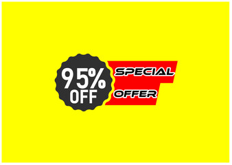 95 percent off discount label and sale banner