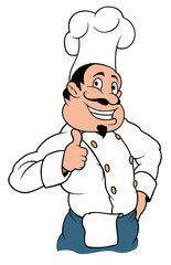 Smiling Chef Cook Character - Colored Cartoon Illustration Isolated on White Background, Vector