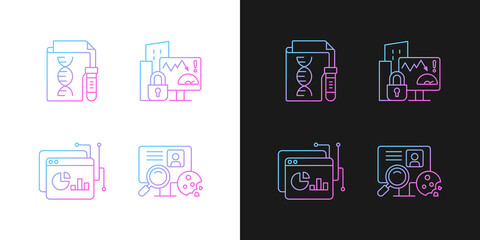 Sensitive data types gradient icons set for dark and light mode. Genetic information. HTTP cookie. Thin line contour symbols bundle. Isolated vector outline illustrations collection on black and white