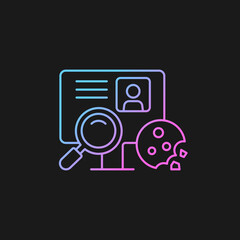 Cookie id gradient vector icon for dark theme. Internet cookies. Unique identifier. User experience on websites. Thin line color symbol. Modern style pictogram. Vector isolated outline drawing